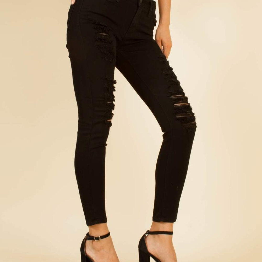 Sale🔹Just Black Shredded Distressed Skinny Jeans - Picture 2 of 5